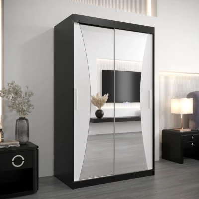 VAIANA tükrös ruhásszekrény - szélesség 120 cm, fekete / fehér