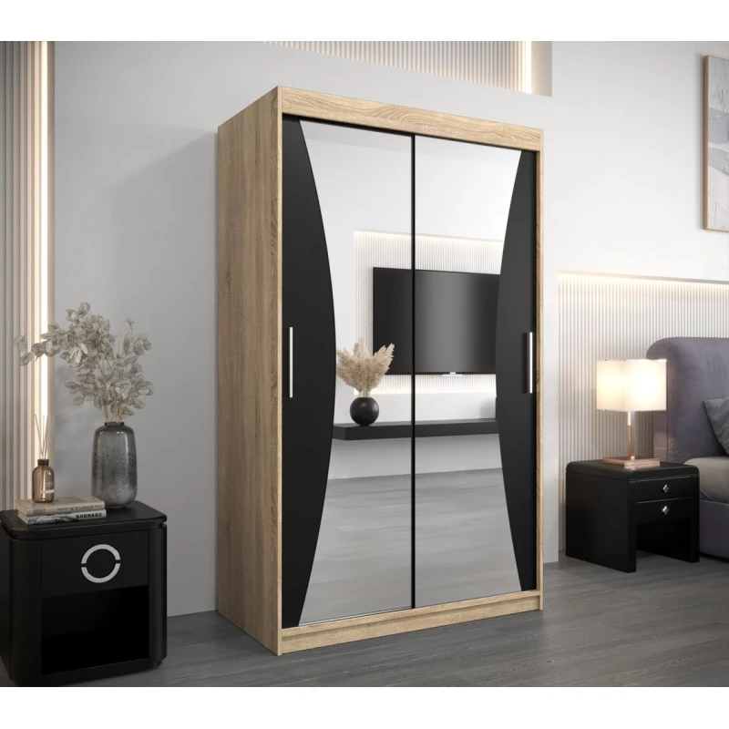 VAIANA tükrös gardróbszekrény - szélesség 120 cm, sonoma tölgy / fekete