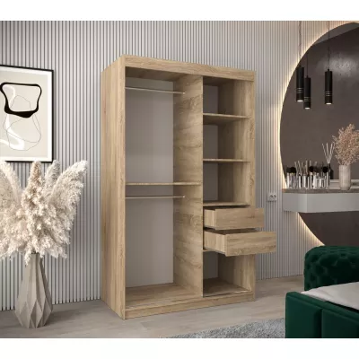 VAIANA tükrös gardróbszekrény - szélesség 120 cm, sonoma tölgy / fekete