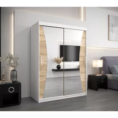 LADA tükrös ruhásszekrény - szélesség 150 cm, fehér / sonoma tölgy