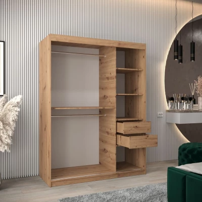 LADA tükrös ruhásszekrény - szélesség 150 cm, artisan tölgy / fekete