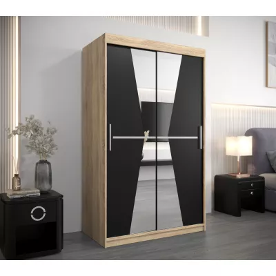 MILANA tükrös gardróbszekrény - szélesség 120 cm, sonoma tölgy / fekete