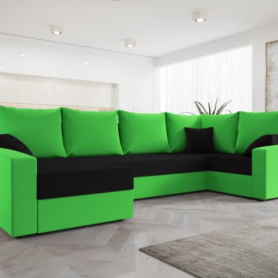 CATALINA LONG kinyitható U-alakú ülőgarnitúra - zöld / fekete, jobbos