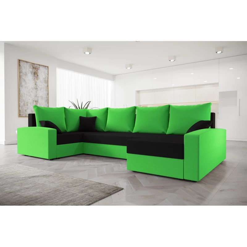 CATALINA LONG kinyitható U-alakú ülőgarnitúra - zöld / fekete