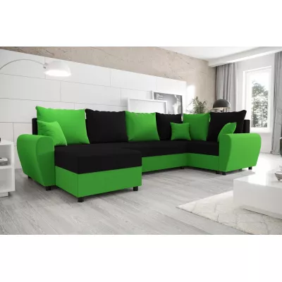 FLORIANA LONG elegáns és tágas U-alakú ülőgarnitúra - fekete / zöld, jobbos