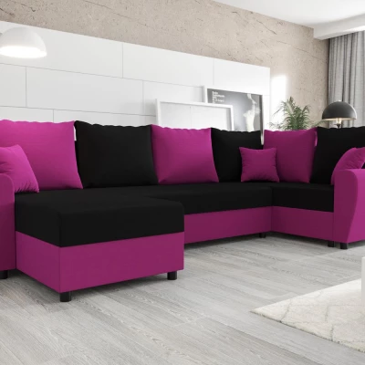 FLORIANA LONG elegáns és tágas U-alakú ülőgarnitúra - fekete / rózsaszín, jobbos
