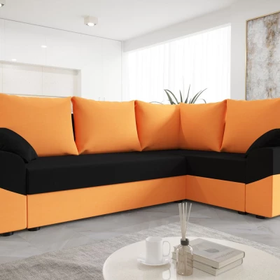 DAGMAR tágas és modern ülőgarnitúra - narancssárga / fekete, jobbos