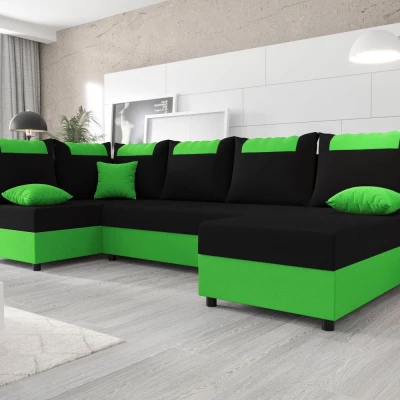 SANVI kinyitható U-alakú sarok ülőgarnitúra - zöld / fekete