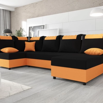 SANVI kinyitható U-alakú sarok ülőgarnitúra - narancssárga / fekete