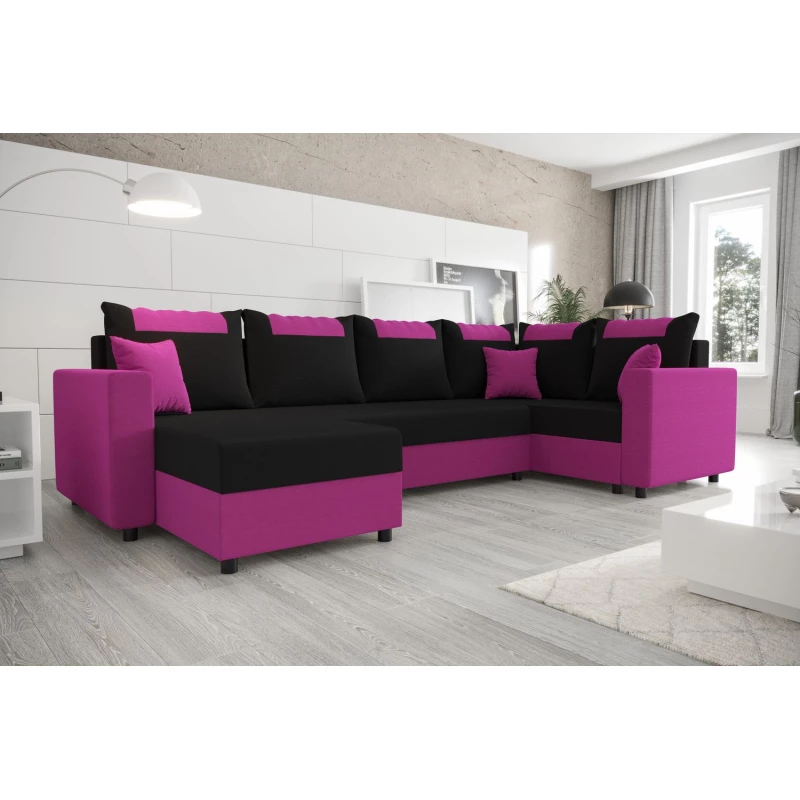 SANVI LONG elegáns U alakú ülőgarnitúra - fekete / rózsaszín, jobbos