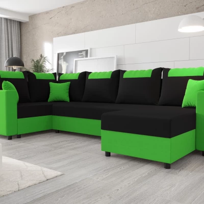 SANVI LONG elegáns U alakú ülőgarnitúra - fekete / zöld