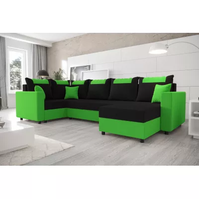 SANVI LONG elegáns U alakú ülőgarnitúra - fekete / zöld