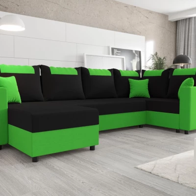 SANVI LONG elegáns U alakú ülőgarnitúra - fekete / zöld, jobbos