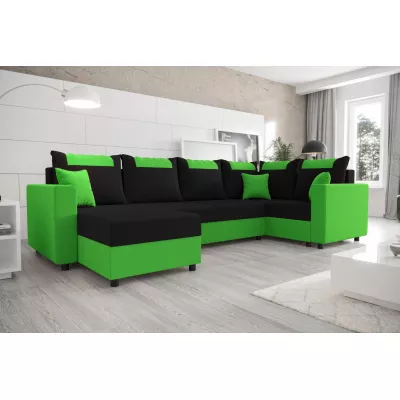 SANVI LONG elegáns U alakú ülőgarnitúra - fekete / zöld, jobbos