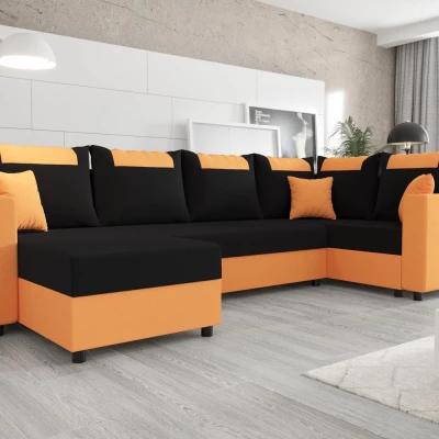 SANVI LONG elegáns U alakú ülőgarnitúra - fekete / narancssárga, jobbos