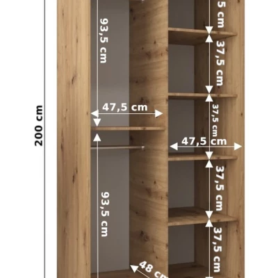 TIMEA dizájnos tolóajtós gardróbszekrény 100 cm széles - sonoma tölgy