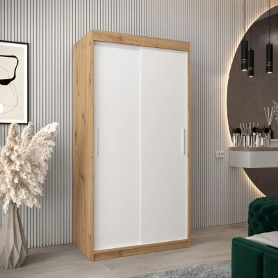 Tolóajtós gardróbszekrény 100 cm széles TIMEA - artisan tölgy / fehér