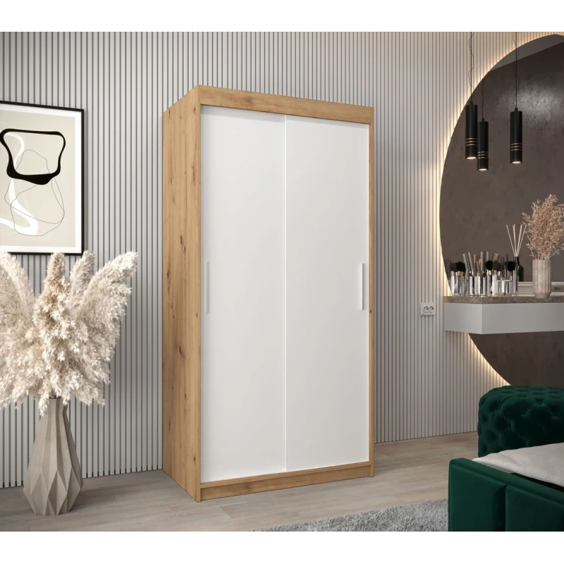 Tolóajtós gardróbszekrény 100 cm széles TIMEA - artisan tölgy / fehér