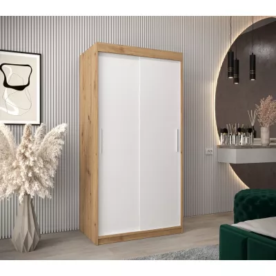 Tolóajtós gardróbszekrény 100 cm széles TIMEA - artisan tölgy / fehér