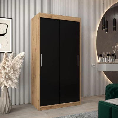 Tolóajtós gardróbszekrény 100 cm széles TIMEA - artisan tölgy / fekete