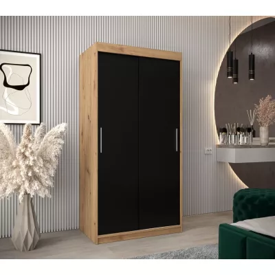 Tolóajtós gardróbszekrény 100 cm széles TIMEA - artisan tölgy / fekete