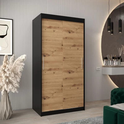 Tolóajtós gardróbszekrény 100 cm széles TIMEA - fekete / artisan tölgy