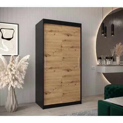 Tolóajtós gardróbszekrény 100 cm széles TIMEA - fekete / artisan tölgy