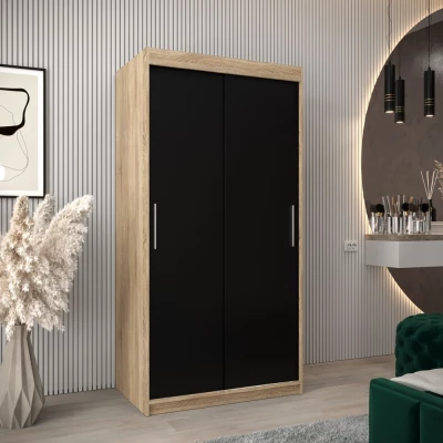 Tolóajtós gardróbszekrény 100 cm széles TIMEA - sonoma tölgy / fekete