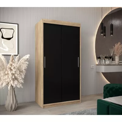 Tolóajtós gardróbszekrény 100 cm széles TIMEA - sonoma tölgy / fekete