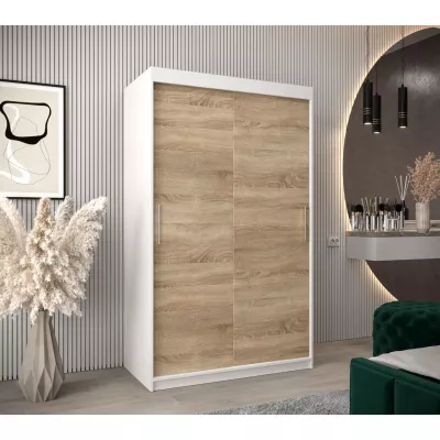 Tolóajtós gardróbszekrény 120 cm széles TIMEA - fehér / sonoma tölgy