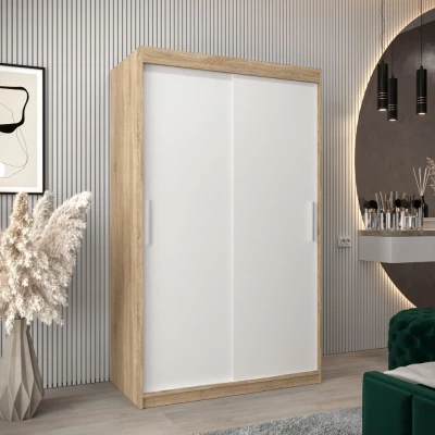 Tolóajtós gardróbszekrény 120 cm széles TIMEA - sonoma tölgy / fehér