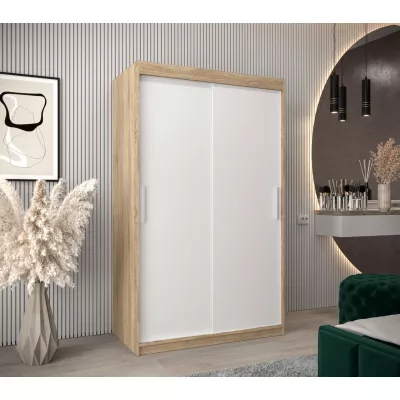 Tolóajtós gardróbszekrény 120 cm széles TIMEA - sonoma tölgy / fehér