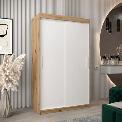 Tolóajtós gardróbszekrény 120 cm széles TIMEA - artisan tölgy / fehér