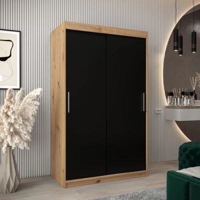 Tolóajtós gardróbszekrény 120 cm széles TIMEA - artisan tölgy / fekete