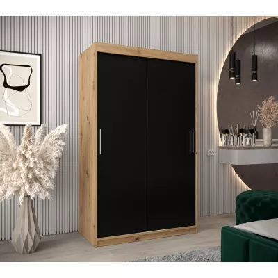 Tolóajtós gardróbszekrény 120 cm széles TIMEA - artisan tölgy / fekete