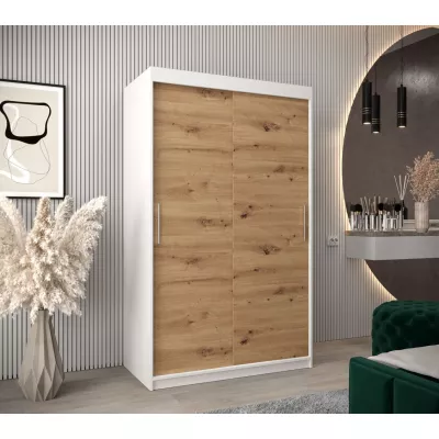 Tolóajtós gardróbszekrény 120 cm széles TIMEA - fehér / artisan tölgy
