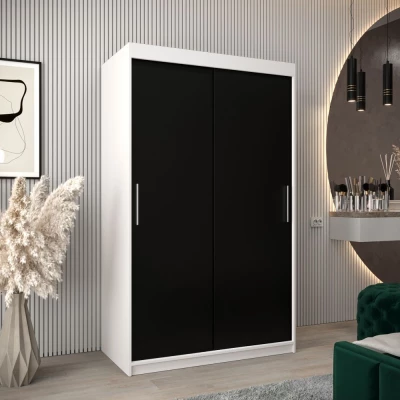 Tolóajtós szekrény 120 cm széles TIMEA - fehér / fekete