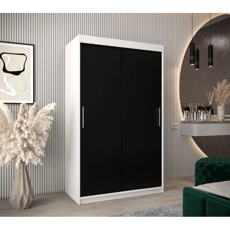 Tolóajtós szekrény 120 cm széles TIMEA - fehér / fekete