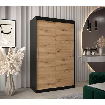 Tolóajtós gardróbszekrény 120 cm széles TIMEA - fekete / artisan tölgy