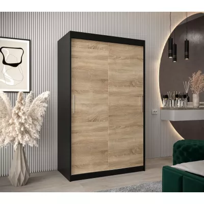 Tolóajtós gardróbszekrény 120 cm széles TIMEA - fekete / sonoma tölgy