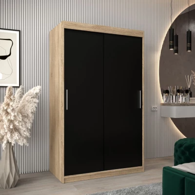 Tolóajtós gardróbszekrény 120 cm széles TIMEA - sonoma tölgy / fekete