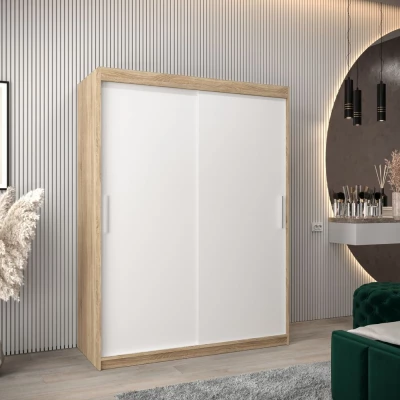 Tolóajtós gardróbszekrény 150 cm széles TIMEA - sonoma tölgy / fehér