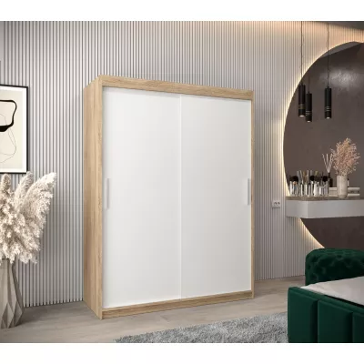 Tolóajtós gardróbszekrény 150 cm széles TIMEA - sonoma tölgy / fehér