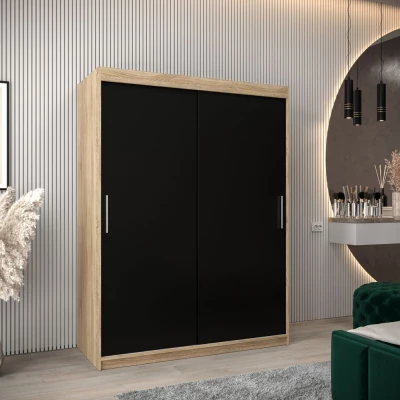 Tolóajtós gardróbszekrény 150 cm széles TIMEA - sonoma tölgy / fekete