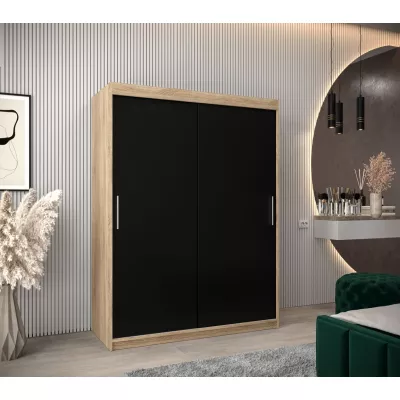 Tolóajtós gardróbszekrény 150 cm széles TIMEA - sonoma tölgy / fekete