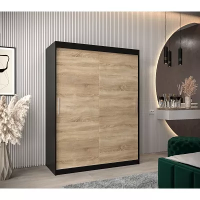 Tolóajtós gardróbszekrény 150 cm széles TIMEA - fekete / sonoma tölgy
