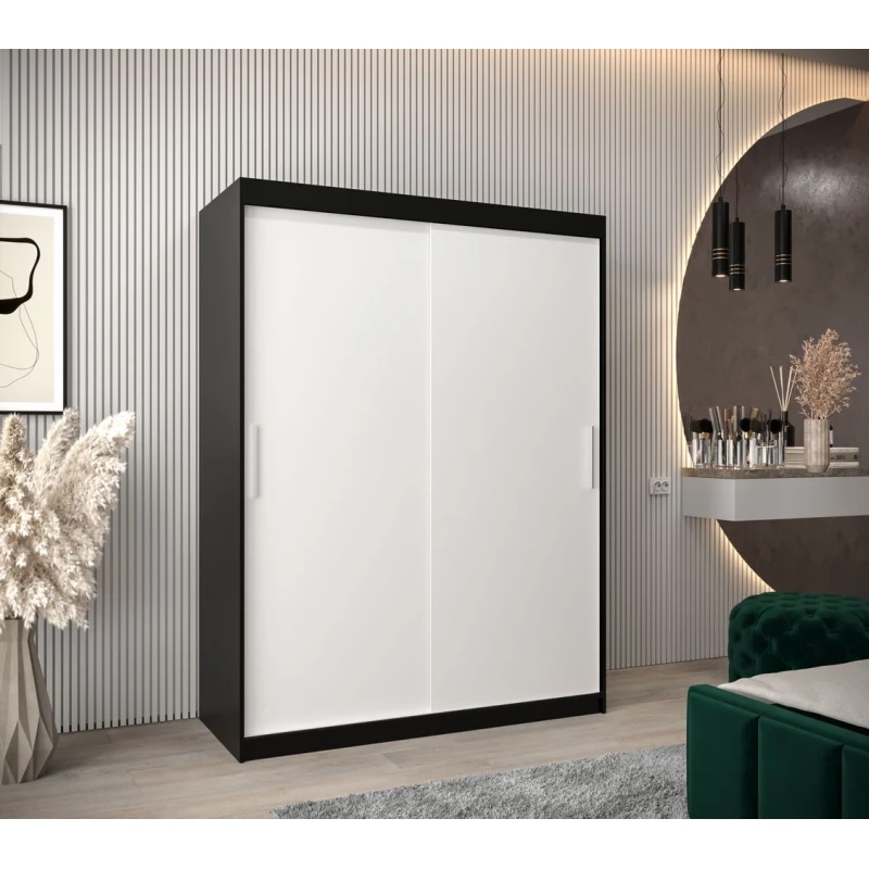 Tolóajtós szekrény 150 cm széles TIMEA - fekete / fehér