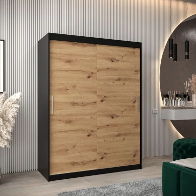 Tolóajtós gardróbszekrény 150 cm széles TIMEA - fekete / artisan tölgy