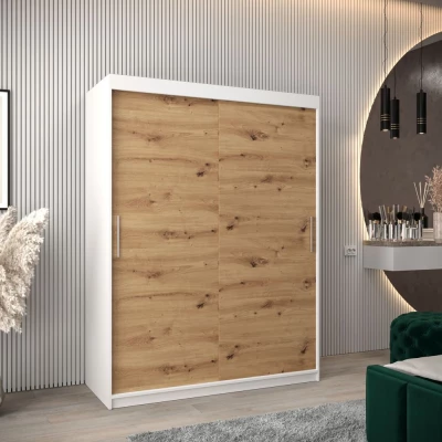 Tolóajtós gardróbszekrény 150 cm széles TIMEA - fehér / artisan tölgy
