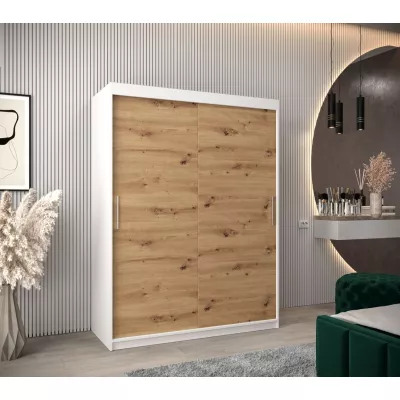 Tolóajtós gardróbszekrény 150 cm széles TIMEA - fehér / artisan tölgy